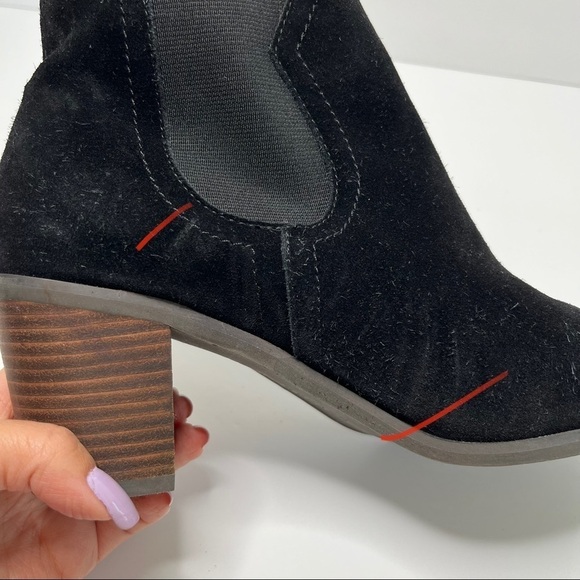 LUCKY BRAND Parsia black suede leather Heeled Pull On Ankle boots Size 8 - Picture 7 of 11